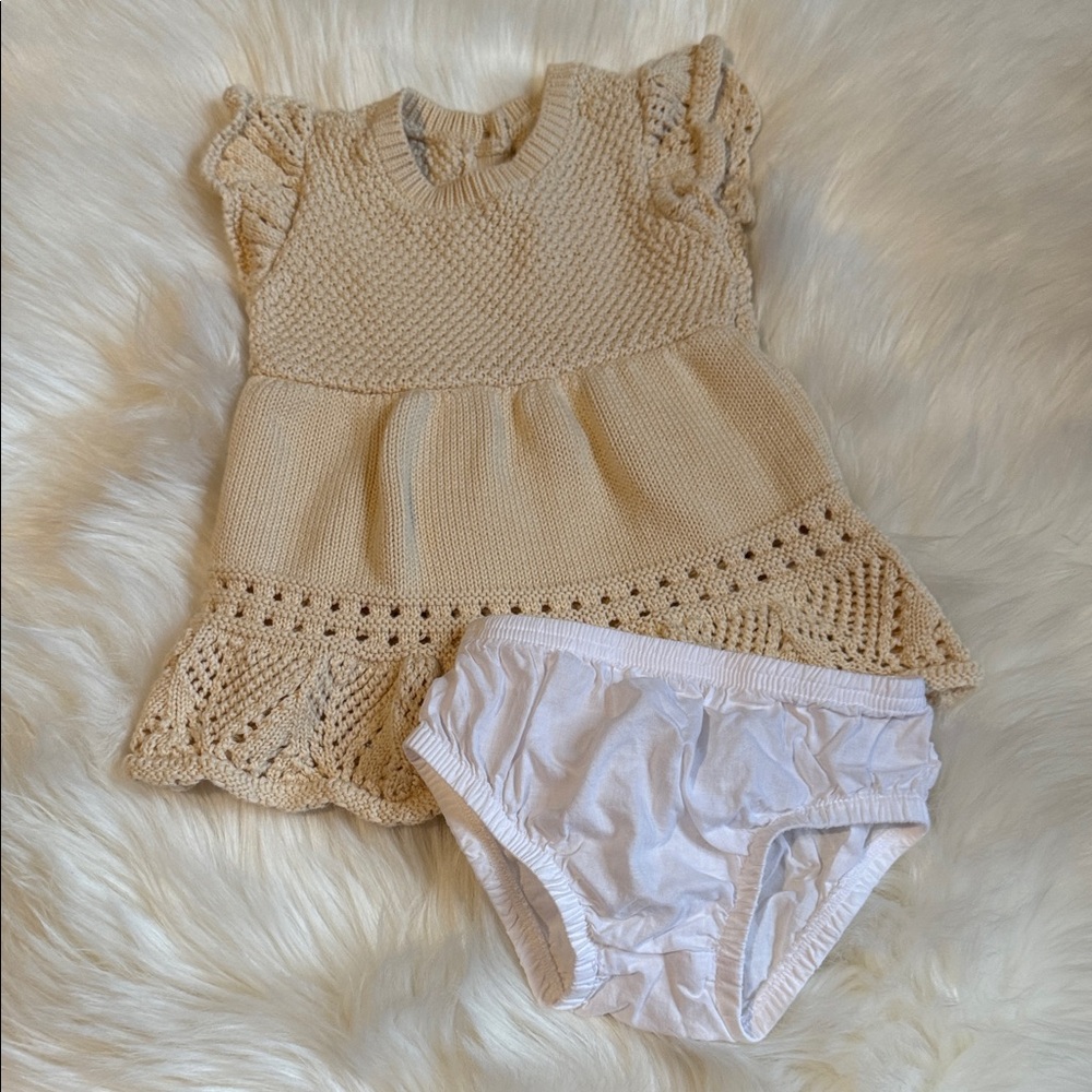 Cream Knit baby Casual Dress Set